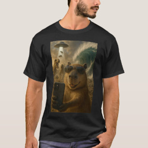 Funny Capybara Selfie Meme with Dinosaurs T-Shirt