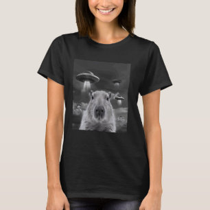 Funny Capybara Selfie with UFOs Weird Capybara T-Shirt