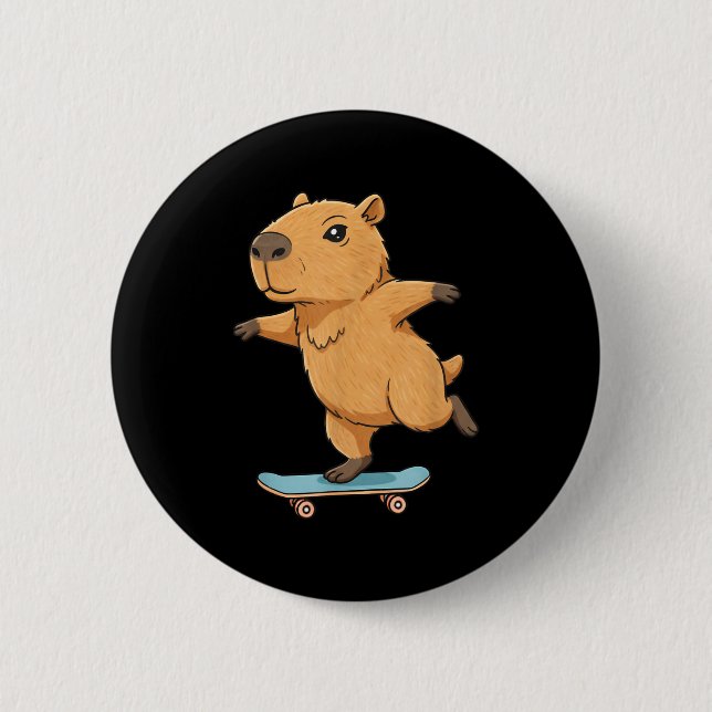 Funny Capybara Skater Skateboard Ballerina Zoo Boy 2 Inch Round Button (Front)