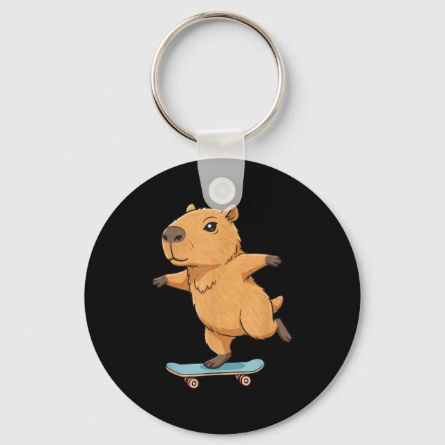 Funny Capybara Skater Skateboard Ballerina Zoo Boy Keychain (Front)