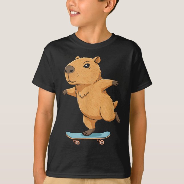 Funny Capybara Skater Skateboard Ballerina Zoo Boy T-Shirt (Front)