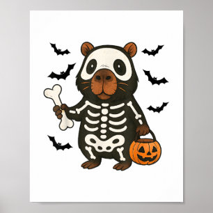 Funny Capybara Skeleton Pumpkin Halloween Costume  Poster