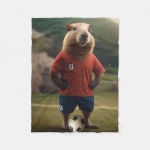 Funny Capybara Soccer Player, Fleece Blanket