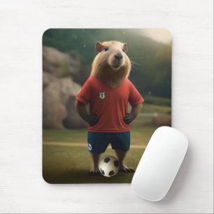 Funny Capybara Soccer Player, Mouse Pad