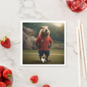 Funny Capybara Soccer Player,  Napkin