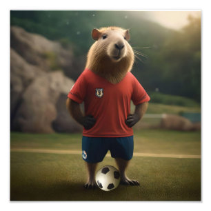 Funny Capybara Soccer Player,  Photo Print