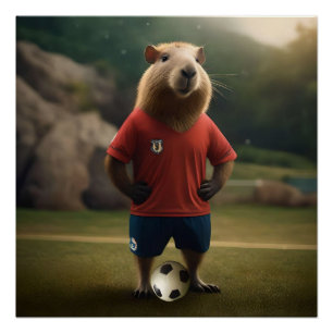 Funny Capybara Soccer Player,  Poster