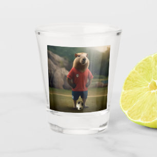 Funny Capybara Soccer Player, Shot Glass