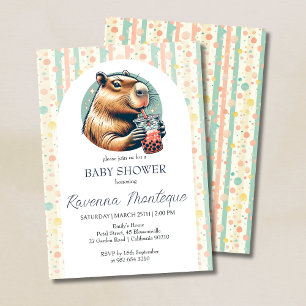 Funny Capybara Striped Personalized Baby Shower Invitation