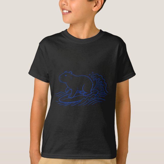 Funny capybara surfing big wave ocean vibes  T-Shirt (Front)