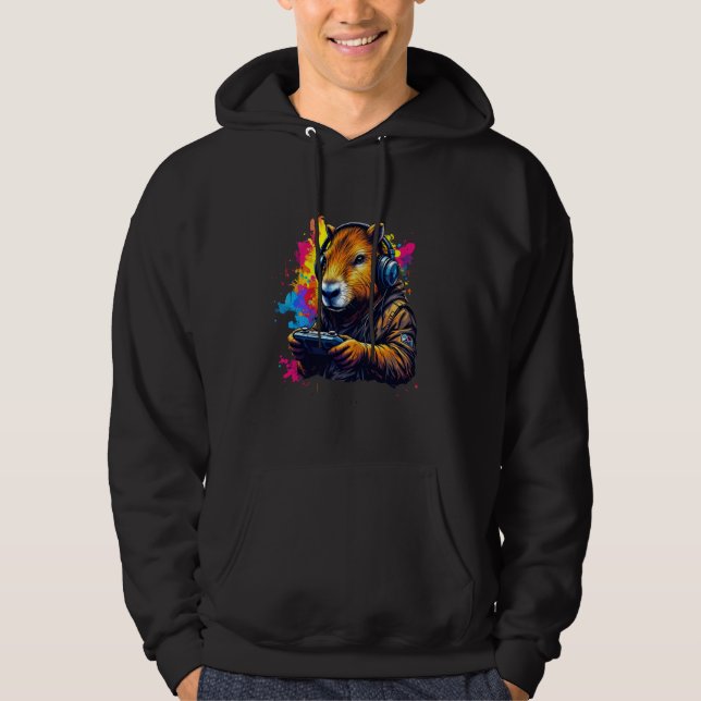 Funny Capybara Tee Gamepad Headphones Video Games  (Front)