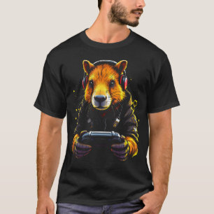 Funny Capybara Tee Gamepad Headphones Video Games