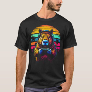 Funny Capybara Tee Gamepad Headphones Video Games
