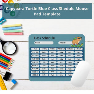 Funny Capybara Turtle Class Schedule Mouse Pad