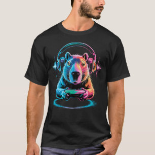 Funny Capybara Video Gamer Tee Play Games Gaming C