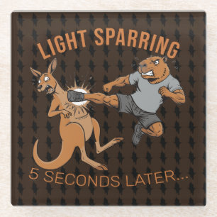 Funny Capybara vs Kangaroo Light Sparring MMA Meme Glass Coaster