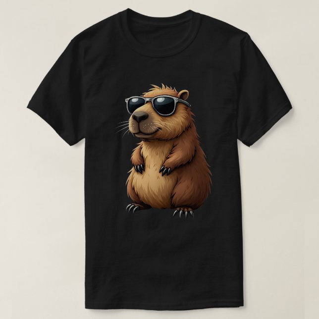 Funny Capybara Wearing Sunglasses T-Shirt (Design Front)