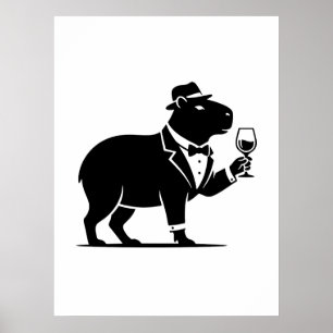 Funny Capybara Wineglass Minimalist Modern Poster