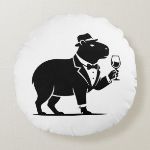 Funny Capybara Wineglass Minimalist Modern Round Pillow