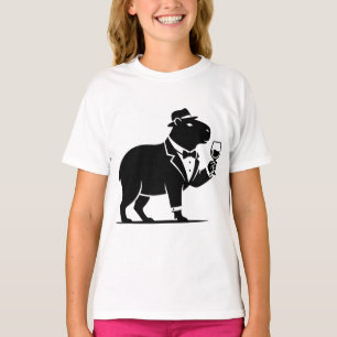 Funny Capybara Wineglass Minimalist Modern T-Shirt