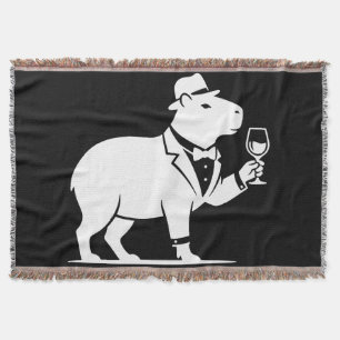 Funny Capybara Wineglass Minimalist Modern Throw Blanket