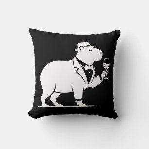 Funny Capybara Wineglass Minimalist Modern Throw Pillow