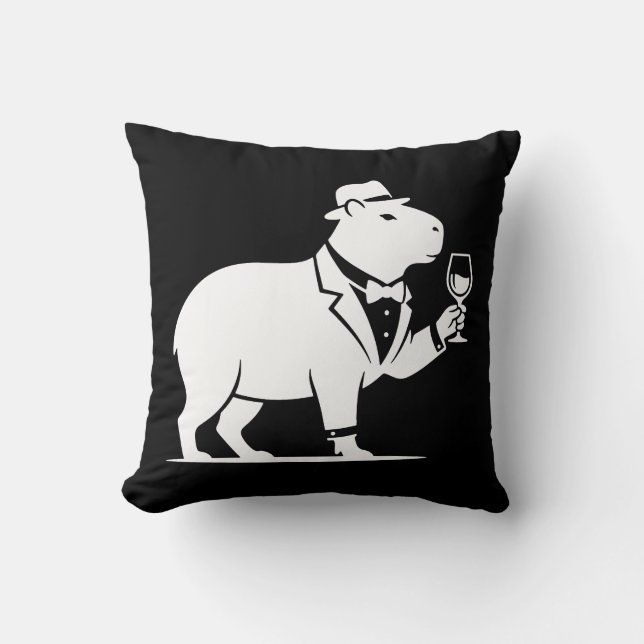 Funny Capybara Wineglass Minimalist Modern Throw Pillow (Front)