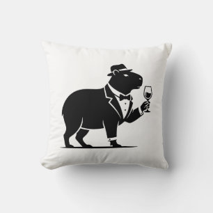 Funny Capybara Wineglass Minimalist Modern Throw Pillow