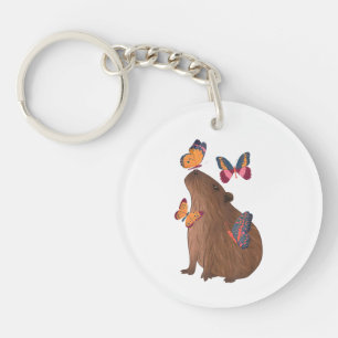 Funny Capybara with Butterfly – Cute Rodent Animal Keychain
