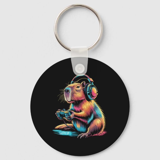 Funny Capyra Video Gamer Capyra  Keychain (Front)