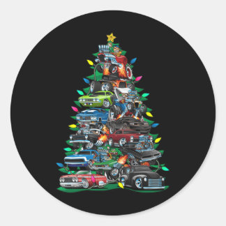 Funny Car Christmas Tree Clic Muscle Cars Tree Lig Classic Round Sticker