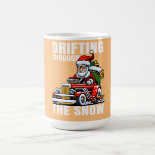 Funny Car Driving Santa as Drifting Through The Coffee Mug