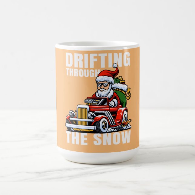Funny Car Driving Santa as Drifting Through The Coffee Mug (Center)