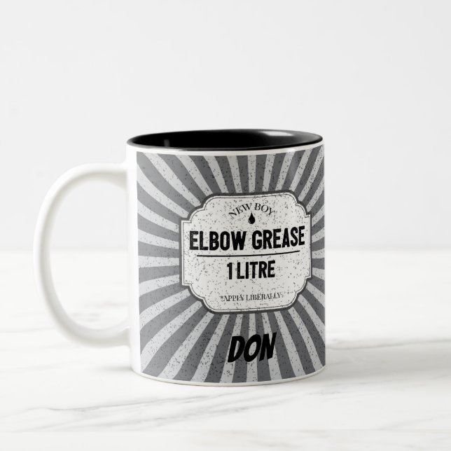 Funny Car Mechanic Apprentice Elbow Grease Joke Two-Tone Coffee Mug (Left)
