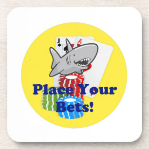 Funny Card Shark Gambling Cartoon with Poker Chips Coaster
