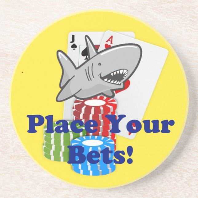 Funny Card Shark Gambling Cartoon with Poker Chips Coaster (Front)