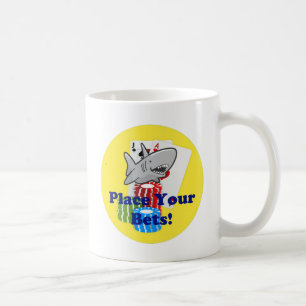 Funny Card Shark Gambling Cartoon with Poker Chips Coffee Mug