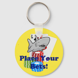 Funny Card Shark Gambling Cartoon with Poker Chips Keychain