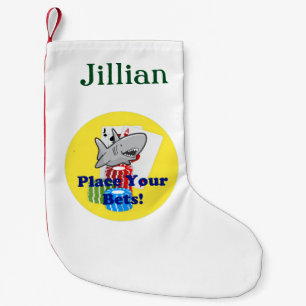 Funny Card Shark Gambling Cartoon with Poker Chips Small Christmas Stocking