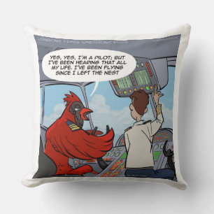 Funny Cardinal Bird Flies Jumbo Jet Throw Pillow