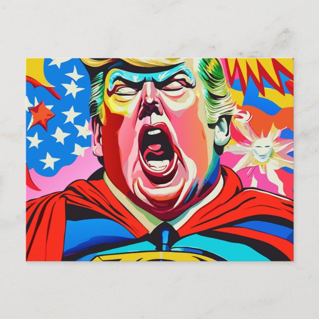 Funny Caricature Superhero Donald Trump Portrait Postcard (Front)