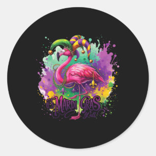 Funny Carnival Party Flamingo Mardi Gras Classic Round Sticker