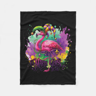 Funny Carnival Party Flamingo Mardi Gras Fleece Blanket