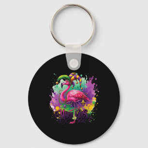 Funny Carnival Party Flamingo Mardi Gras Keychain