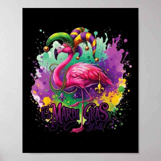 Funny Carnival Party Flamingo Mardi Gras  Poster (Front)