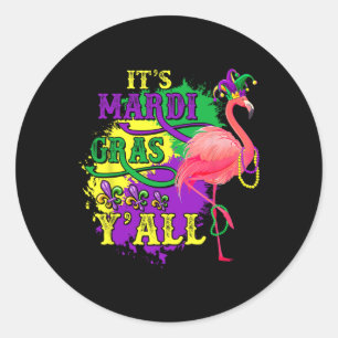 Funny Carnival Party Gift Idea Flamingo Mardi Gras Classic Round Sticker