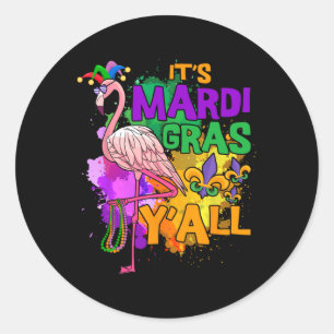 Funny Carnival Party Gift Idea Flamingo Mardi Gras Classic Round Sticker