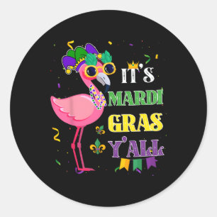Funny Carnival Party Gift Idea Flamingo Mardi Gras Classic Round Sticker