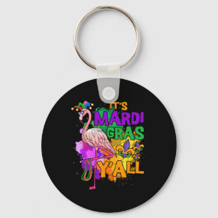 Funny Carnival Party Gift Idea Flamingo Mardi Gras Keychain