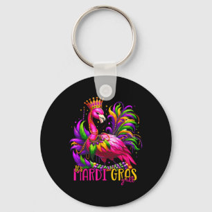 Funny Carnival Party Gift Idea Flamingo Mardi Gras Keychain